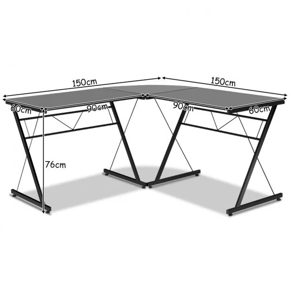Bureau D'angle Contemporain Bureau Informatique Détachable en 2 Bureau en Verre Trempé et Fer 150x60x76cm Noir