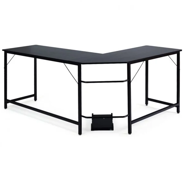 Bureau D'angle Grand Bureau en Forme de L Supporte D’unité Centrale en Bois et Métal 168x125x74cm Couleur de Bois/Noir/Marron