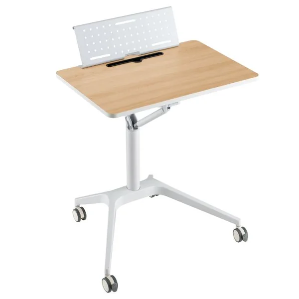 Bureau Debout Mobile 48x71cm à 4 Roulettes PU Podium Mobile Hauteur Réglable avec Pupitre Amovible 77-107 cm Naturel