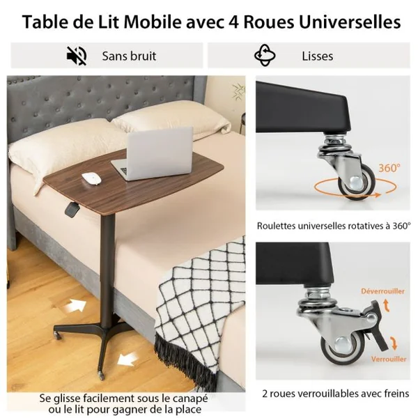 Bureau Debout Mobile 76x48cm Podium Mobile Hauteur Réglable avec Cadre en Alu avec Levage Pneumatique 76 x 48 x 62-93 cm Marron
