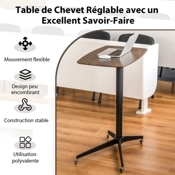 Bureau Debout Mobile 76x48cm Podium Mobile Hauteur Réglable avec Cadre en Alu avec Levage Pneumatique 76 x 48 x 62-93 cm Marron