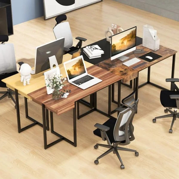 Bureau d'Ordinateur 120*55cm Tiroir Cadre en Métal Repose-pieds Réglables Bureau Moderne Station de Travail pour Ordinateur Portable Café