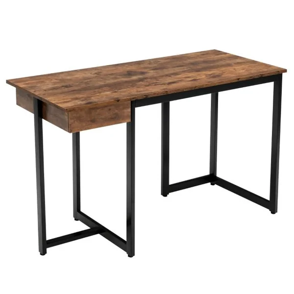 Bureau d'Ordinateur 120*55cm Tiroir Cadre en Métal Repose-pieds Réglables Bureau Moderne Station de Travail pour Ordinateur Portable Café