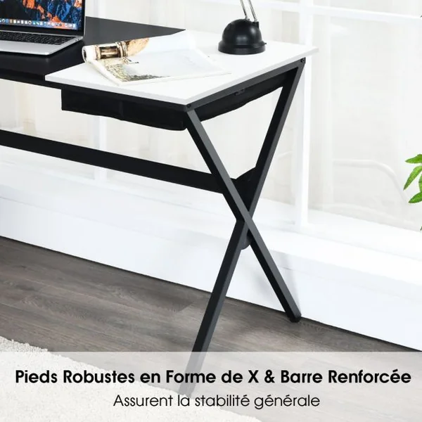 Bureau d'Ordinateur de 120CM Tiroir Cubique Caché Latéral Noir