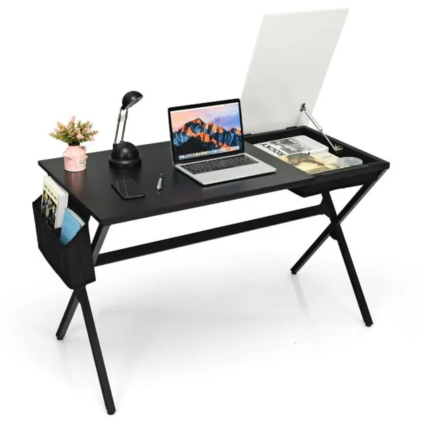 Bureau d'Ordinateur de 120CM Tiroir Cubique Caché Latéral Noir