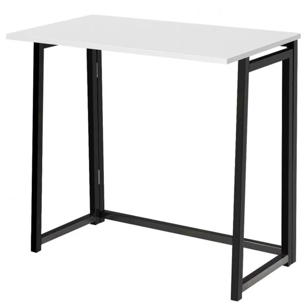 Bureau d'Ordinateur en Bois Pliable Table de Bueau Rectangulaire Cadre en Acier sans Assemblage Blanc