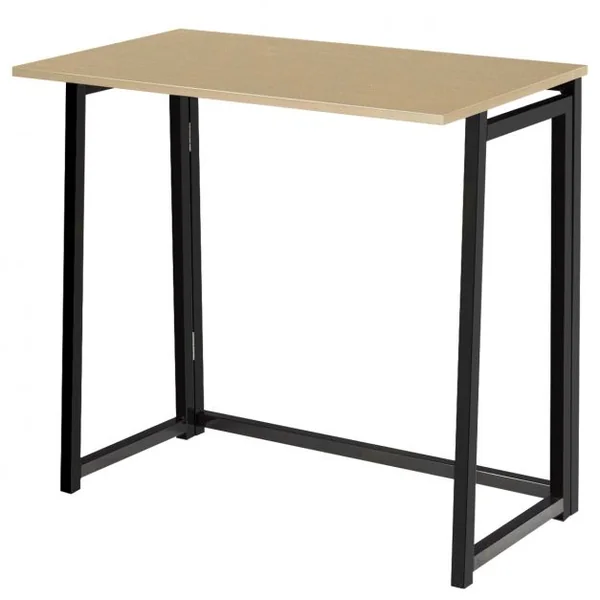 Bureau d'Ordinateur en Bois Pliable Table de Bueau Rectangulaire Cadre en Acier sans Assemblage Naturel