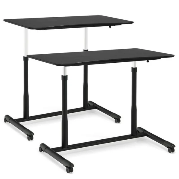 Bureau d'Ordinateur Table PC avec Roulettes Hauteur Ajustable Idéal pour Domicile au Bureau Café