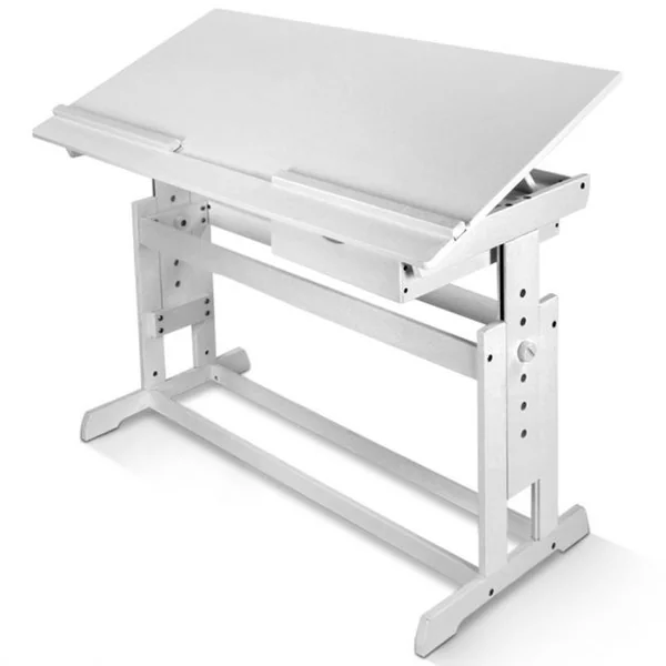 Bureau enfant ergonomique Table inclinable Pieds réglables Tiroir, pour études dessin lecture, 109x55x62-88cm, Blanc
