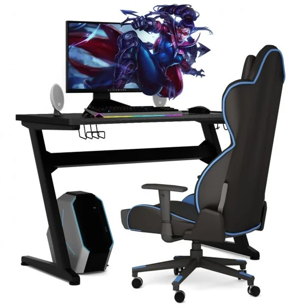 Bureau Gaming Bureau de Jeu pour Gamer Porte Gobelet et Écouteur Tapis de Souris en Mdf et Fer 115x60x76cm Noir