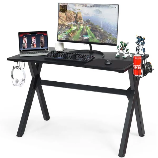 Bureau Gaming pour Gamer 123,5 x 60 x 76 CM Table Ergonomique avec Porte-Gobelet Crochet pour Casque et Tapis de Souris