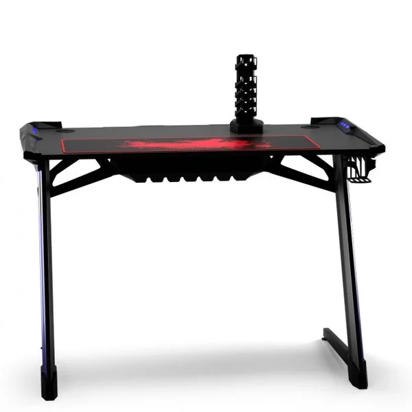 Bureau Gaming Table de Jeu Gamer Interface Usb 5v/2a et 6 Lumières Rgb en 3 Modes Capacité 150 Kg 120x72x75cm Noir