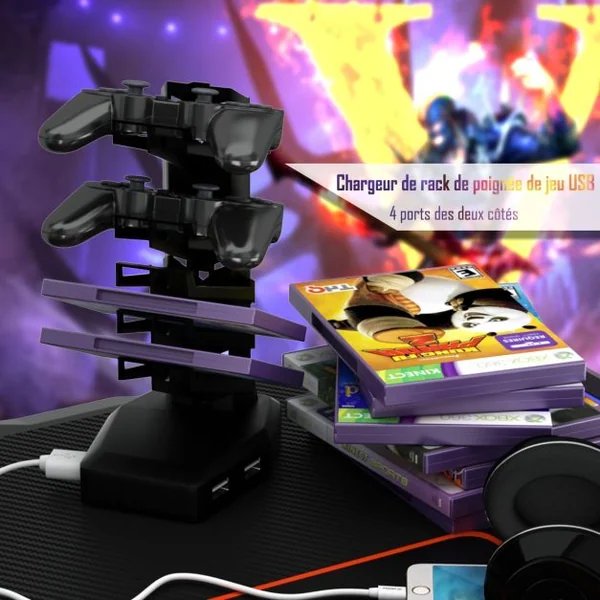 Bureau Gaming Table de Jeu Gamer Interface Usb 5v/2a et 6 Lumières Rgb en 3 Modes Capacité 150 Kg 120x72x75cm Noir
