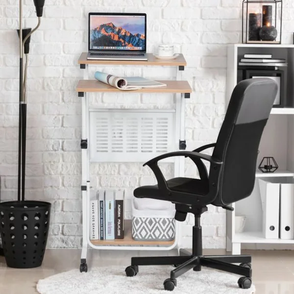 Bureau Informatique avec Plateau de Clavier Support d'Imprimante Roulant Assis-Debout Ajustable 68-98CM