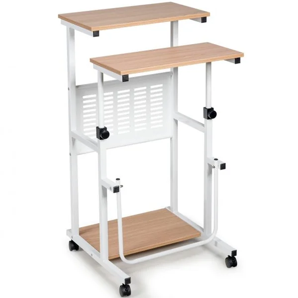 Bureau Informatique avec Plateau de Clavier Support d'Imprimante Roulant Assis-Debout Ajustable 68-98CM