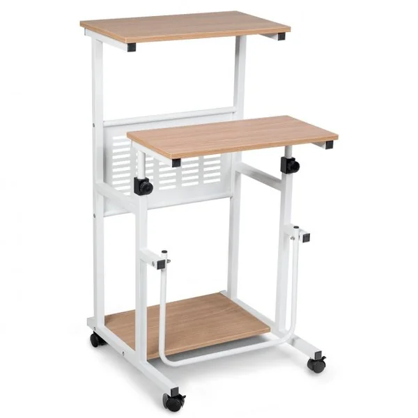 Bureau Informatique avec Plateau de Clavier Support d'Imprimante Roulant Assis-Debout Ajustable 68-98CM
