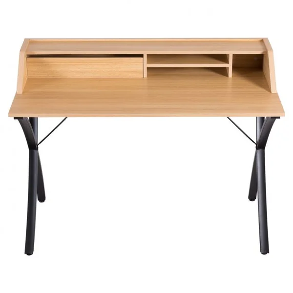 Bureau informatique avec rangements, Bureau pour ordinateur Meuble de bureau style simple, MDF, long 120 cm, Naturel&Noir