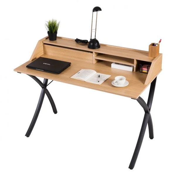 Bureau informatique avec rangements, Bureau pour ordinateur Meuble de bureau style simple, MDF, long 120 cm, Naturel&Noir