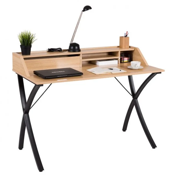 Bureau informatique avec rangements, Bureau pour ordinateur Meuble de bureau style simple, MDF, long 120 cm, Naturel&Noir