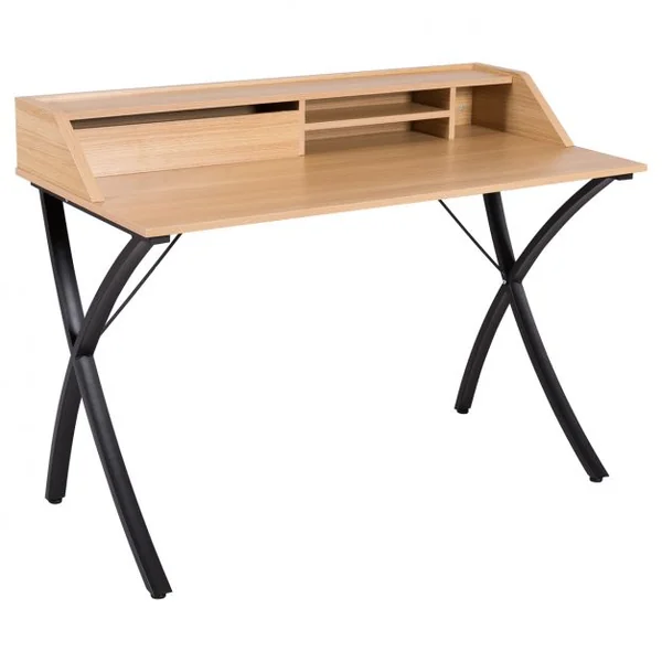 Bureau informatique avec rangements, Bureau pour ordinateur Meuble de bureau style simple, MDF, long 120 cm, Naturel&Noir