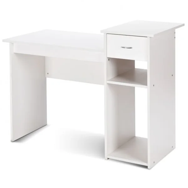 Bureau Informatique avec Tiroir et 2 Compartiments de Rangement Bureau Peu Encombrant en MDF, 108x39,5x82cm, Blanc