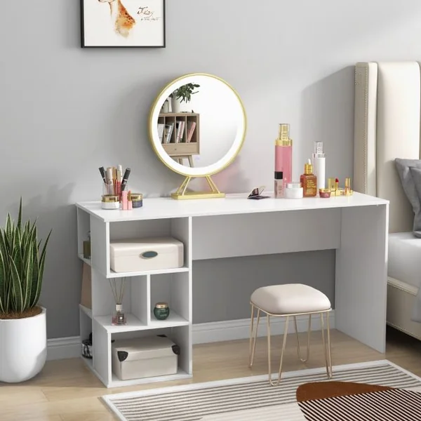 Bureau Informatique avec Étagères Ouvertes Kit Anti-basculement 140 x 50 x 75 CM Style Modern pour Bureau Étude Blanc