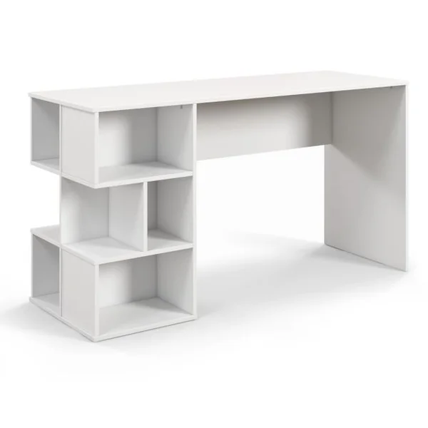 Bureau Informatique avec Étagères Ouvertes Kit Anti-basculement 140 x 50 x 75 CM Style Modern pour Bureau Étude Blanc