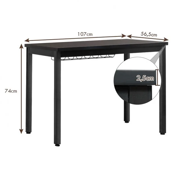 Bureau Informatique Bureau d'Études avec Range-câble Capacité 60kg en Métal+stratifié Mélaminé107x56,5x74cm Noir