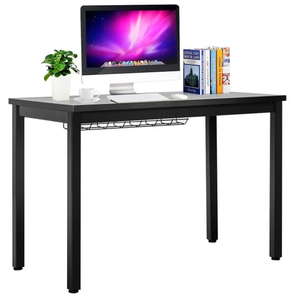 Bureau Informatique Bureau d'Études avec Range-câble Capacité 60kg en Métal+stratifié Mélaminé107x56,5x74cm Noir