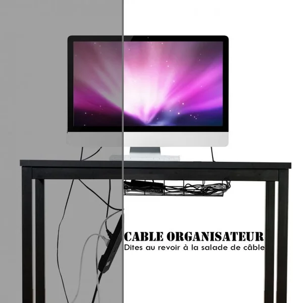 Bureau Informatique Bureau d'Études avec Range-câble Capacité 60kg en Métal+stratifié Mélaminé107x56,5x74cm Noir