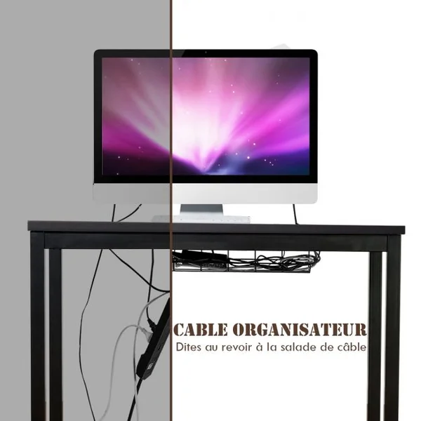 Bureau Informatique Bureau d'Études avec Range-câble Capacité 60kg en Métal+stratifié Mélaminé107x56,5x74cm Noyer