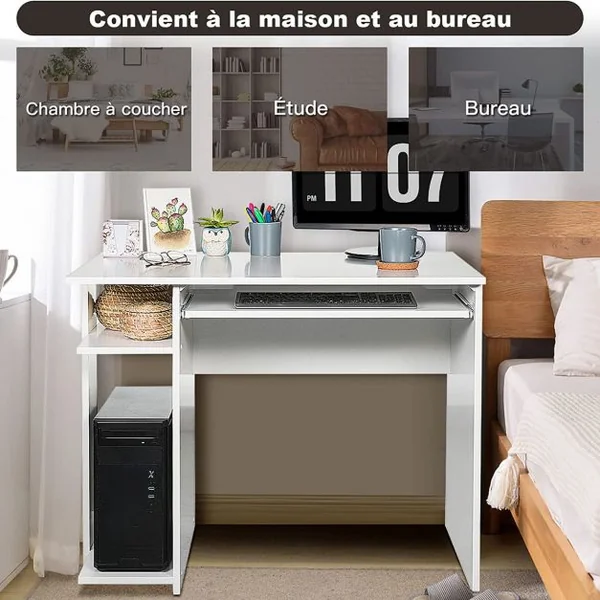 Bureau Informatique en Bois Table de Travail Polyvalente avec 2 Étagères de Rangement Ouvertes pour Salon Bureau