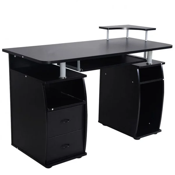 Bureau Informatique Moderne avec Support pour Haut-parleur et Nombreux Rangements Tablettes en Mdf 120x55x85cm Noyer