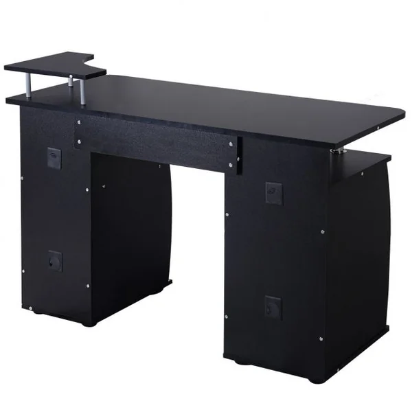 Bureau Informatique Moderne avec Support pour Haut-parleur et Nombreux Rangements Tablettes en Mdf 120x55x85cm Noyer