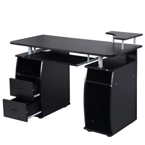 Bureau Informatique Moderne avec Support pour Haut-parleur et Nombreux Rangements Tablettes en Mdf 120x55x85cm Noyer