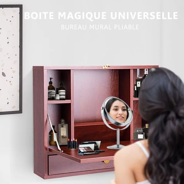 Bureau Mural Rabattable Table Murale avec Etagère Intégrée Capacité Du Bureau 20 Kg en MDF 60x50,5x50cm Marron