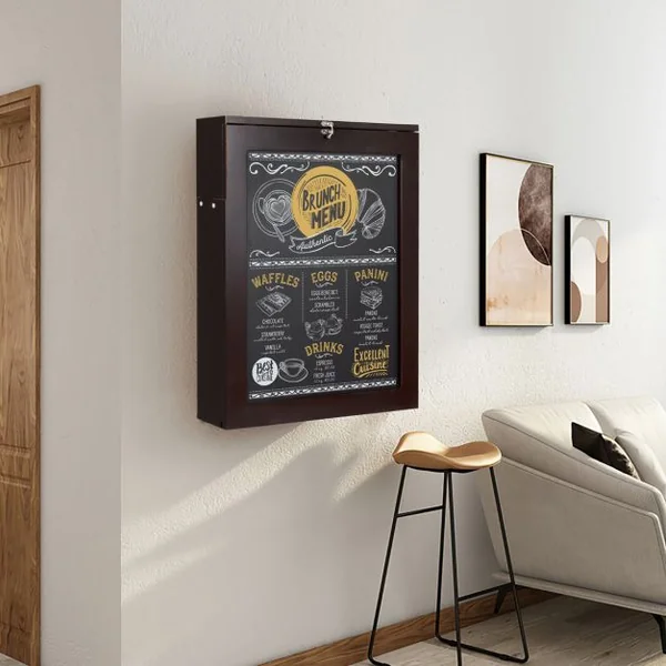 Bureau Mural Rabattable Table Murale Pliable avec Compartiments Intégrés et Plateau Inscriptible 60 x 15 x 76 cm Marron