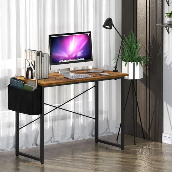Bureau Porte-documents Latéral Cadre en Métal Table de Travail Style Industriel 102 x 51x 76 CM Marron