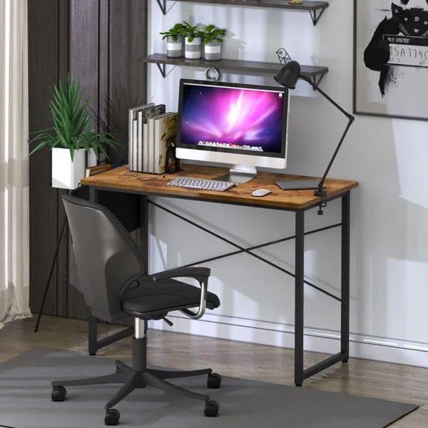 Bureau Porte-documents Latéral Cadre en Métal Table de Travail Style Industriel 102 x 51x 76 CM Marron