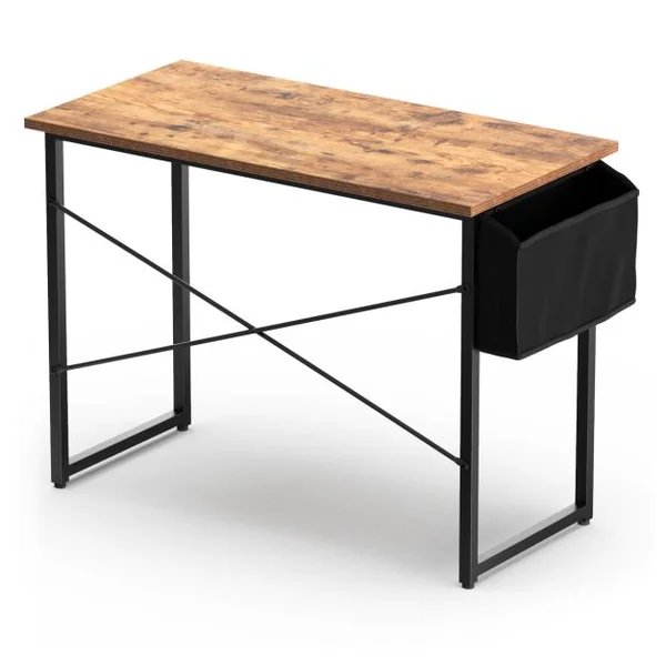Bureau Porte-documents Latéral Cadre en Métal Table de Travail Style Industriel 102 x 51x 76 CM Marron