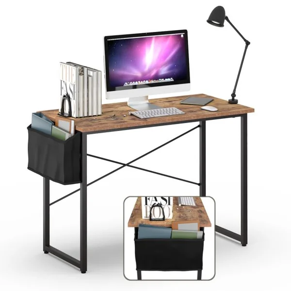 Bureau Porte-documents Latéral Cadre en Métal Table de Travail Style Industriel 102 x 51x 76 CM Marron