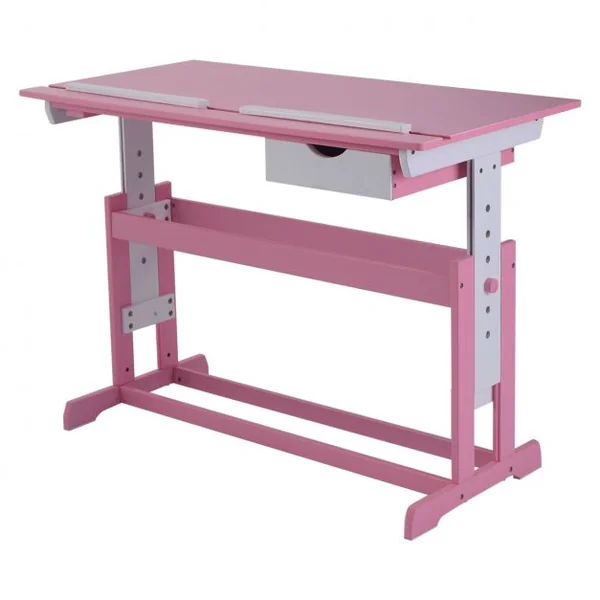 Bureau pour Enfant Table à Dessin avec Plateau Inclinable et Hauteur Réglable et Tiroir en MDF, 109x55x62-88cm, Rose