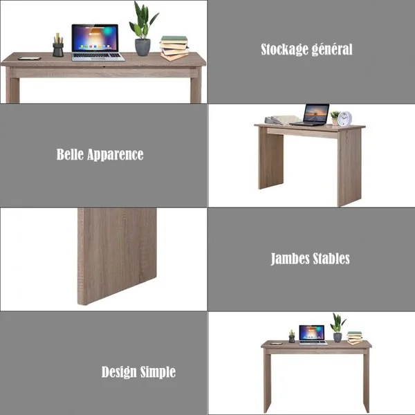 Bureau Simple et Moderne pour Ordinateur Poste de Travail Informatique Anti-rayures en MDF, 120x49x76,9cm, Chêne