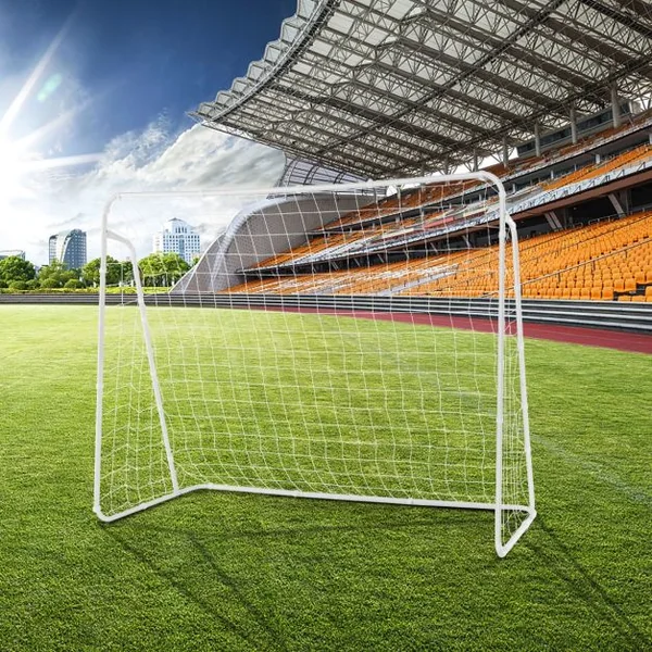 But de Football Enfant Exterieur 215 x 152 cm Cage de Foot avec Filet Résistant aux Intempéries et cadre en Métal Piquets de Sol