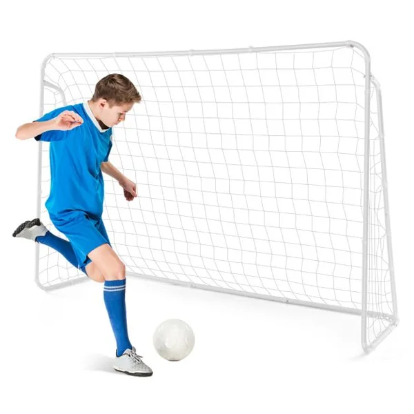 But de Football Enfant Exterieur 215 x 152 cm Cage de Foot avec Filet Résistant aux Intempéries et cadre en Métal Piquets de Sol