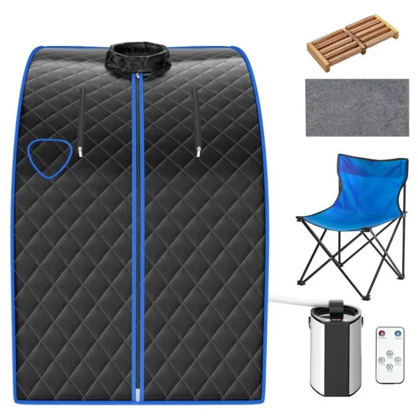 Cabine de Sauna Portable Pliable 3L avec Télécommande 9 Options de Minuterie Fonction de Vaporisation Puissance 1000 W Noir/Gris/Argent