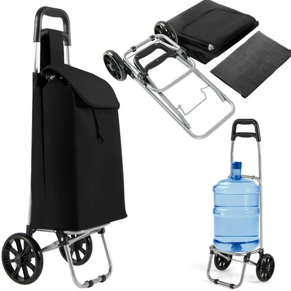 Caddie pliant 35 L / 35 Kg à roulettes Chariot de courses pliable avec 2 roues et sac amovible pour courses marché bureau
