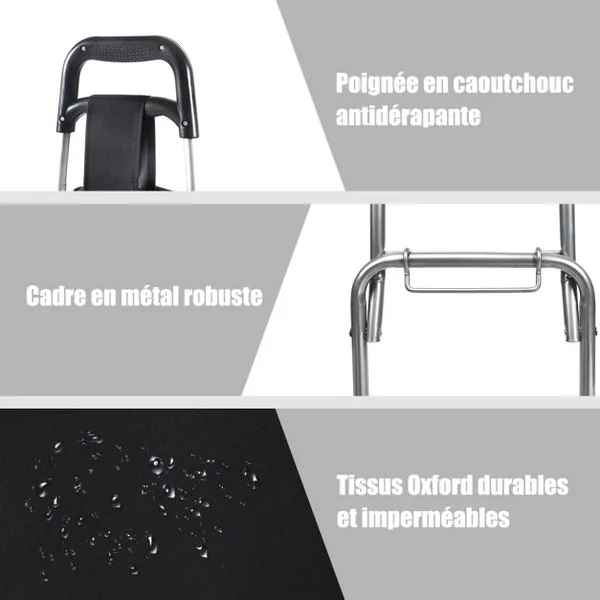 Caddie pliant 35 L / 35 Kg à roulettes Chariot de courses pliable avec 2 roues et sac amovible pour courses marché bureau