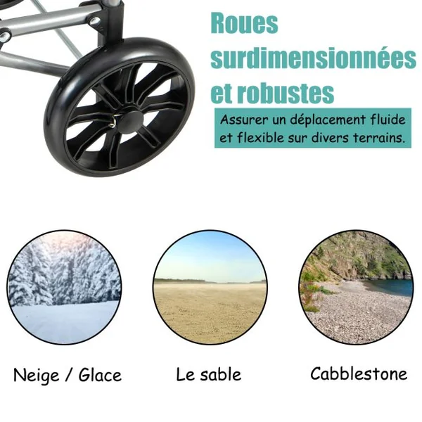 Caddie pliant 35 L / 35 Kg à roulettes Chariot de courses pliable avec 2 roues et sac amovible pour courses marché bureau