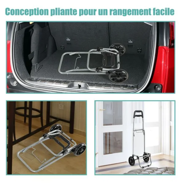 Caddie pliant 35 L / 35 Kg à roulettes Chariot de courses pliable avec 2 roues et sac amovible pour courses marché bureau